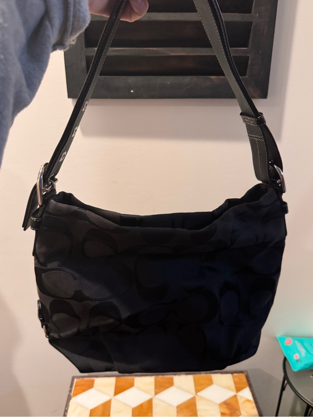 Coach Black Signature C Fabric Shoulder Bag - Picture 6 of 9
